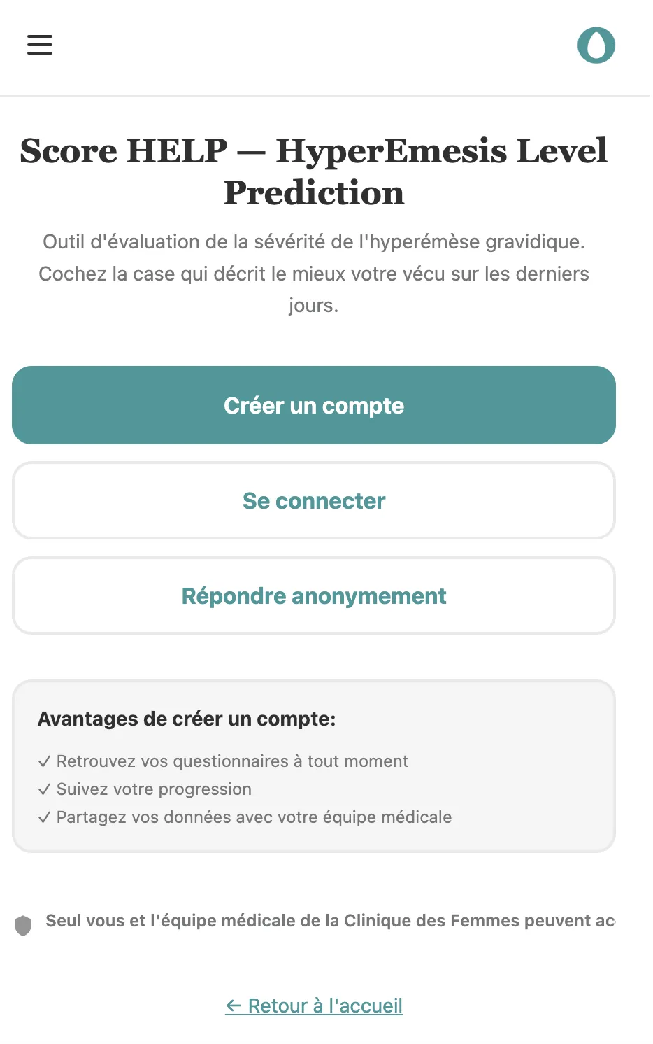 Score HELP - HyperEmesis Level Prediction app screenshot